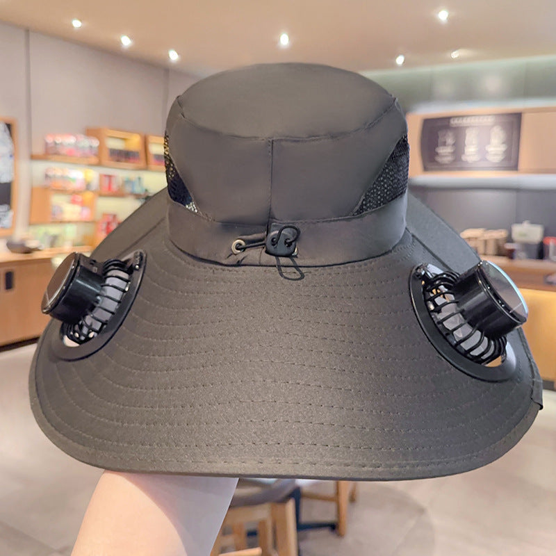 Bbreathable sun hat with two integrated mini fans, wide brim and adjustable chin strap Kalsten