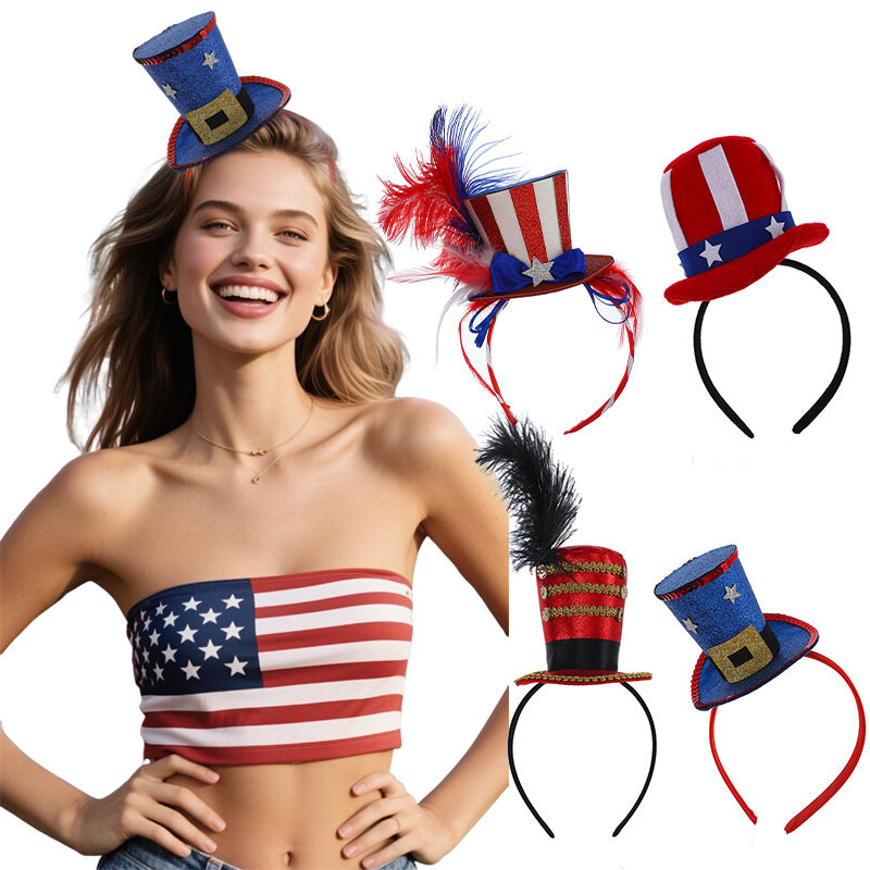 Unisex nan Party hairband with mini top hat and patriotic star ribbon Kalsten