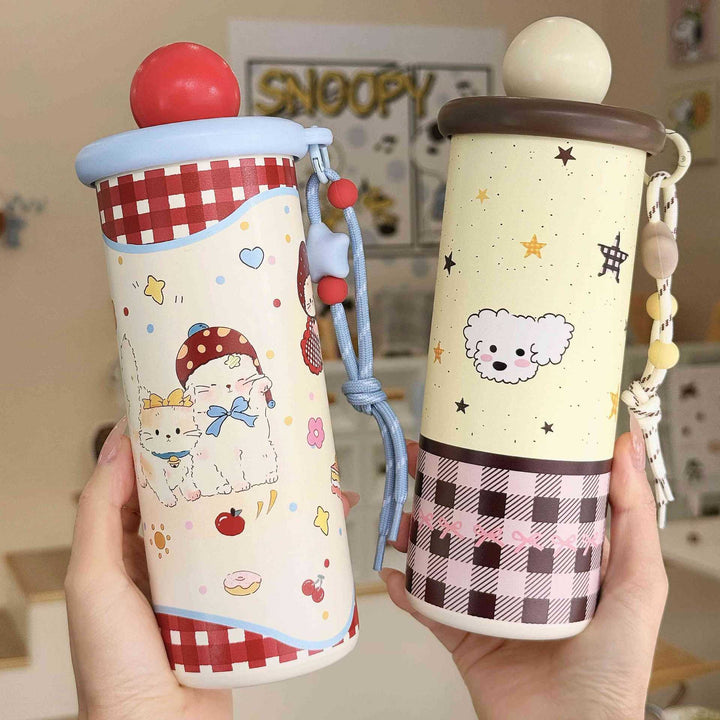 Women's insulated drinking bottle with practical carrying strap and cute animal motif Kalsten