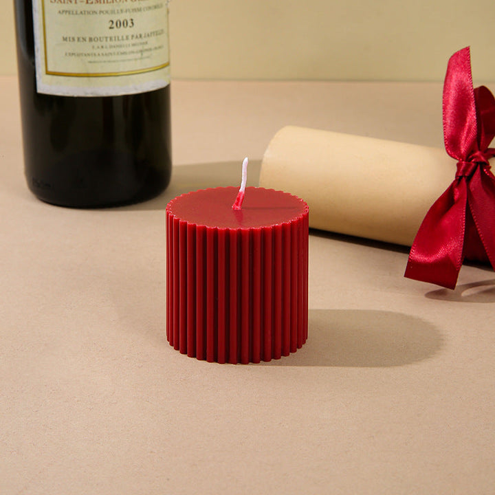 Ribbed Stacked Sphere Decorative Scented Pillar Candle With Long Cotton Wick