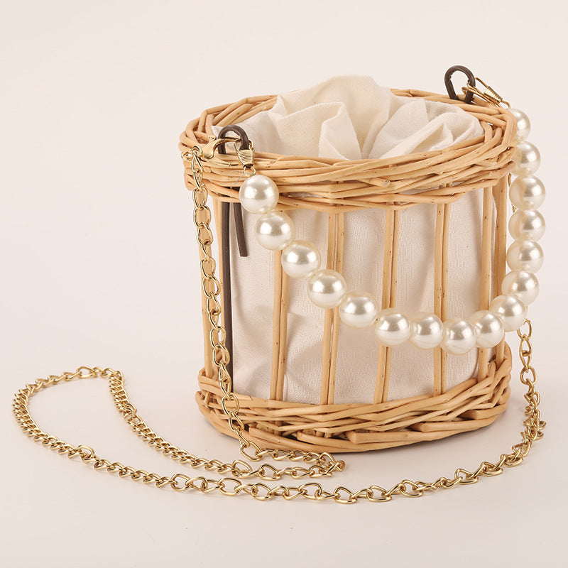Women's elegant basket bag with pearl chain Kalsten
