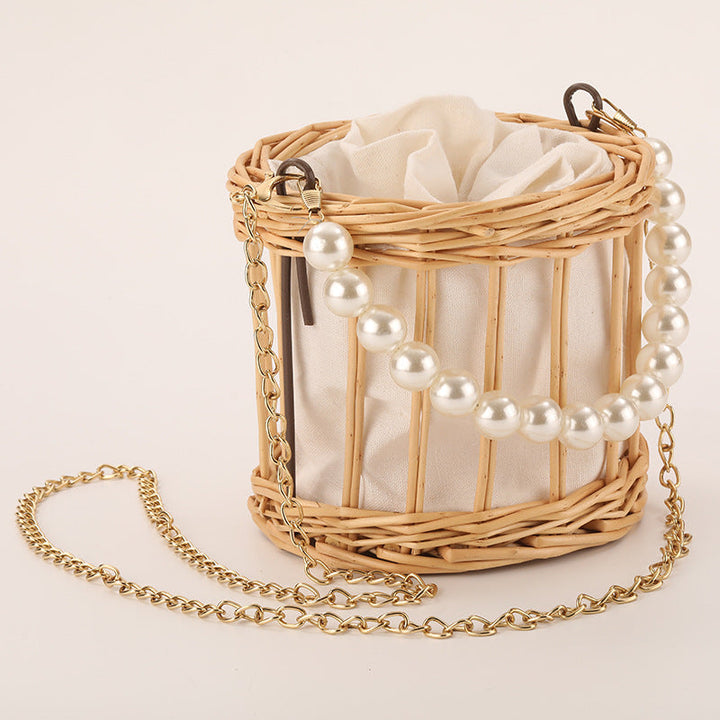 Women's elegant basket bag with pearl chain Kalsten