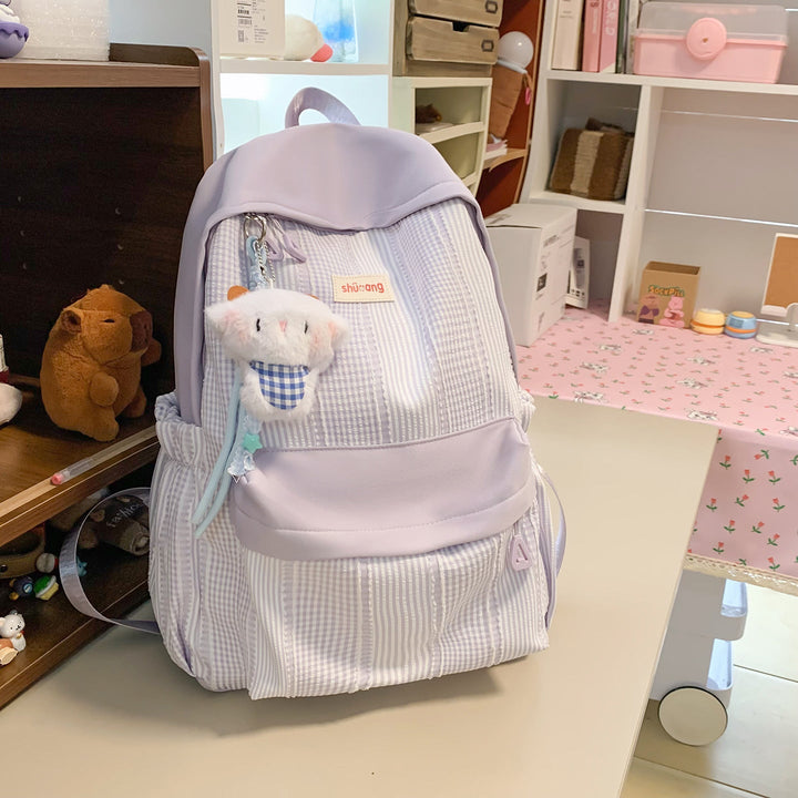 Versatile Checkered Pattern School Backpack