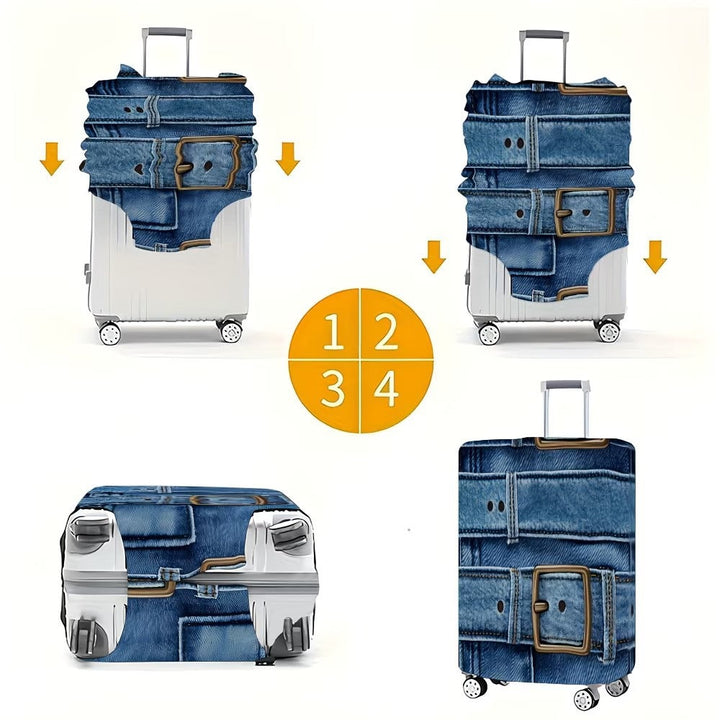Unisex stylish suitcase cover with denim belt motif, elastic protective cover for rolling suitcase Kalsten