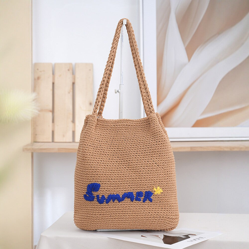 Handcrafted straw bag with summer motif Kalsten