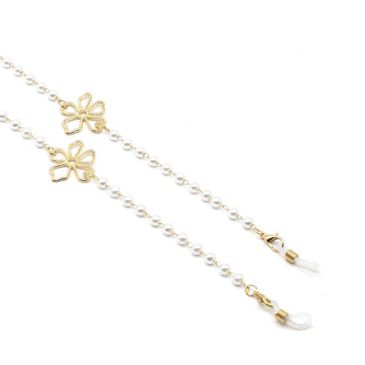 Pearl-Accented Floral Chain Eyewear Holder Kalsten