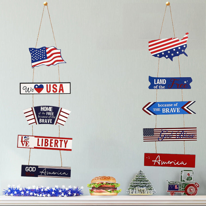 Unisex nan hanging patriotic wood wall decoration with multi-part panels and rope suspension Kalsten