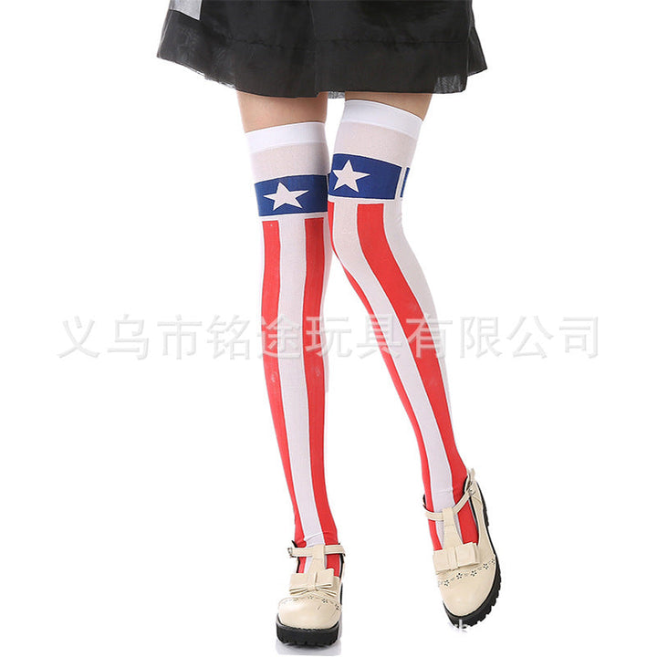 Women's over-the-knee flag pattern knitted socks with elastic cuff and reinforced foot area Kalsten