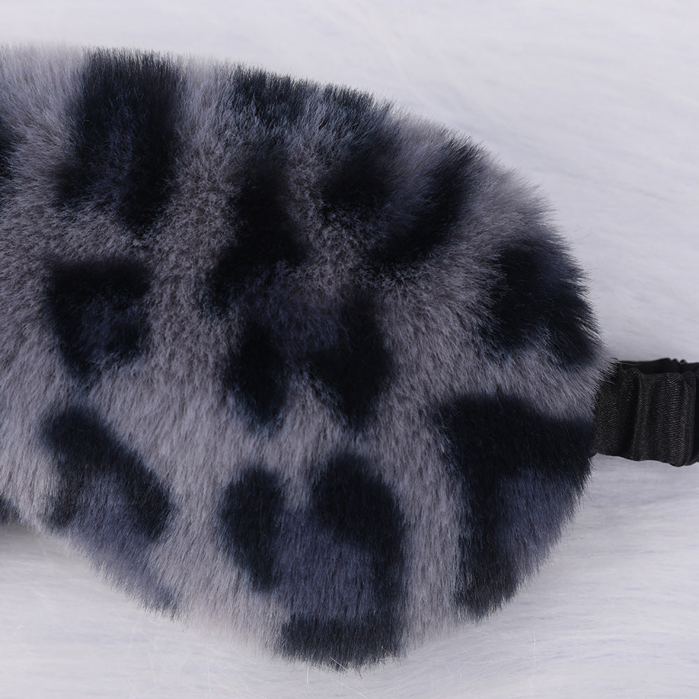Women's luxury faux fur sleep mask with leopard print, extra soft padding and elastic comfort band Kalsten