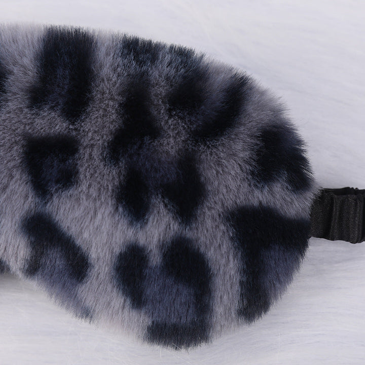 Women's luxury faux fur sleep mask with leopard print, extra soft padding and elastic comfort band Kalsten