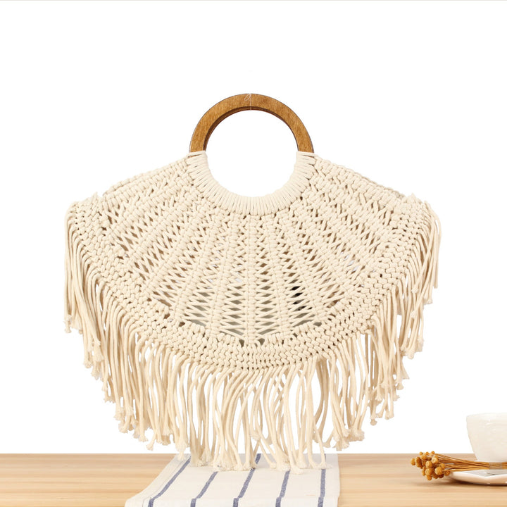 Macramé Handbag with Wooden Handles Kalsten