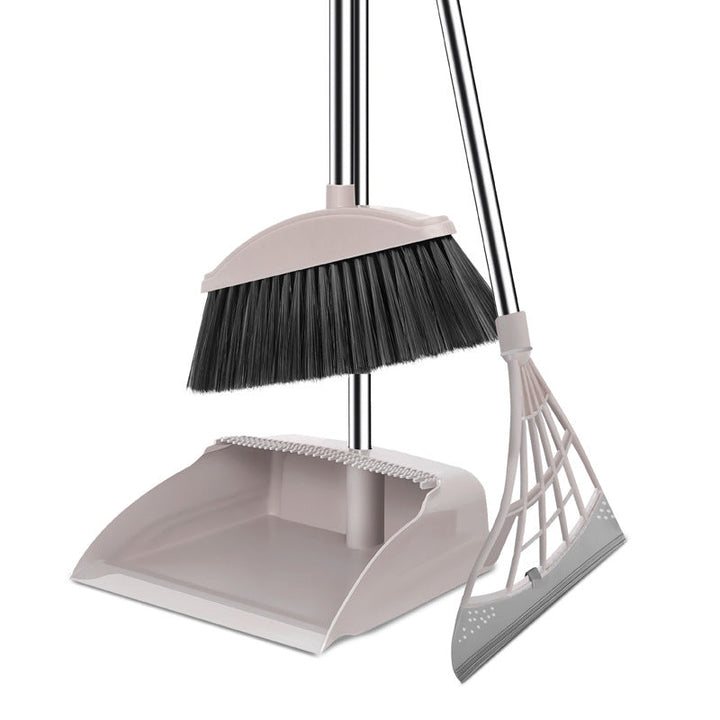 Adjustable Ergonomic Broom And Dustpan Cleaning Set With Detachable Squeegee And Stainless Steel Handle