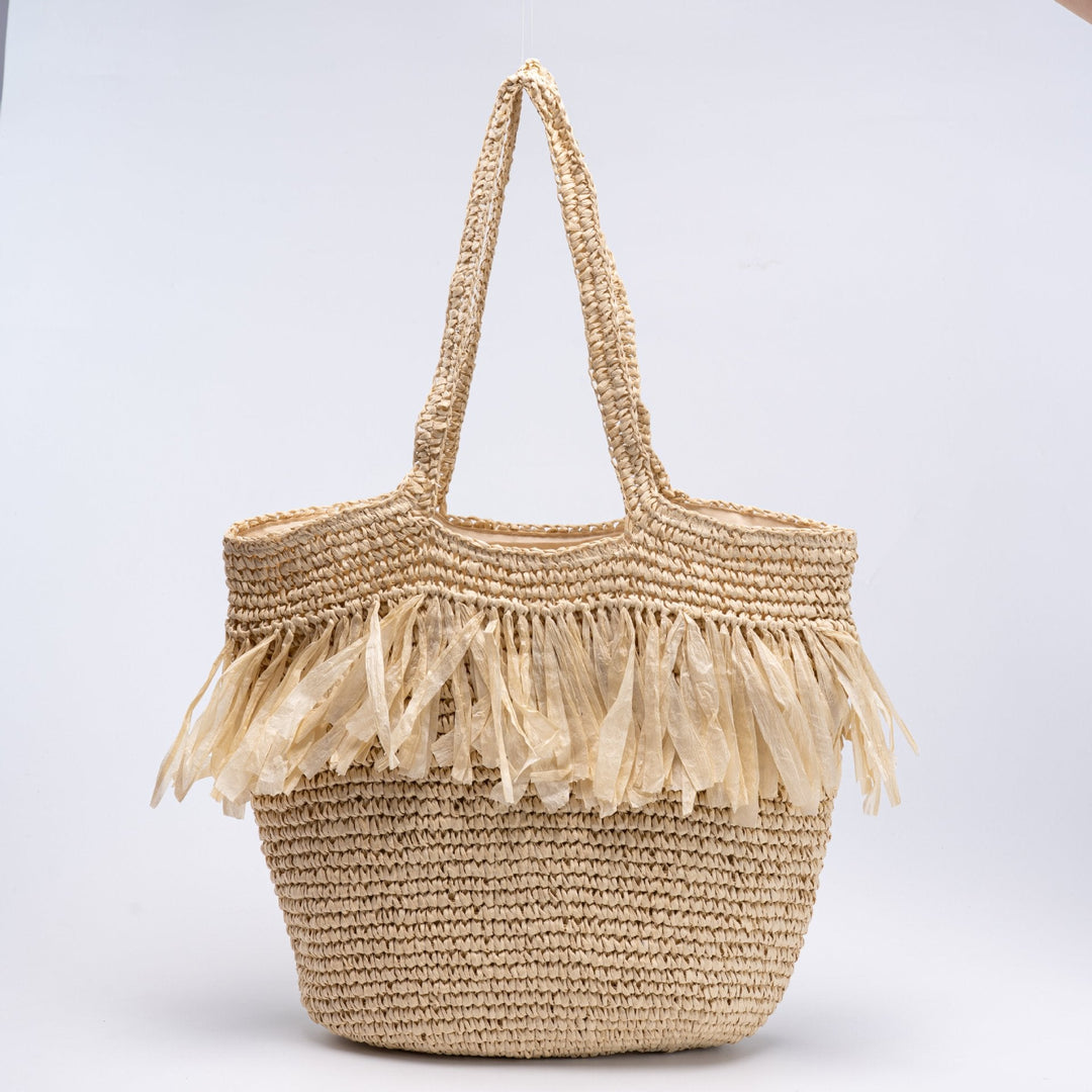 Straw bag with fringes and modern details Kalsten