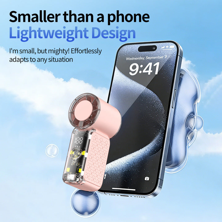 Unisex nan portable handheld transparent cooling fan with smart LED display and adjustable high-speed airflow Kalsten