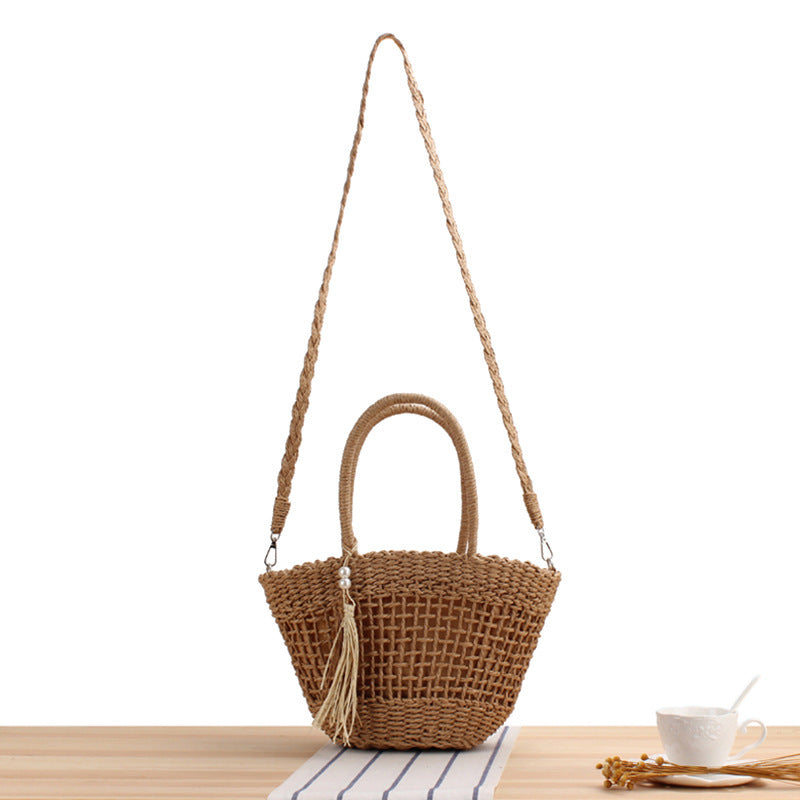 Elegant Bast Shoulder Bag with Tassels and Reinforced Handle Kalsten