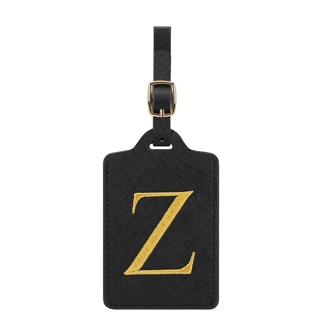 embroidered initial monogram leather luggage tag with adjustable buckle strap Kalsten