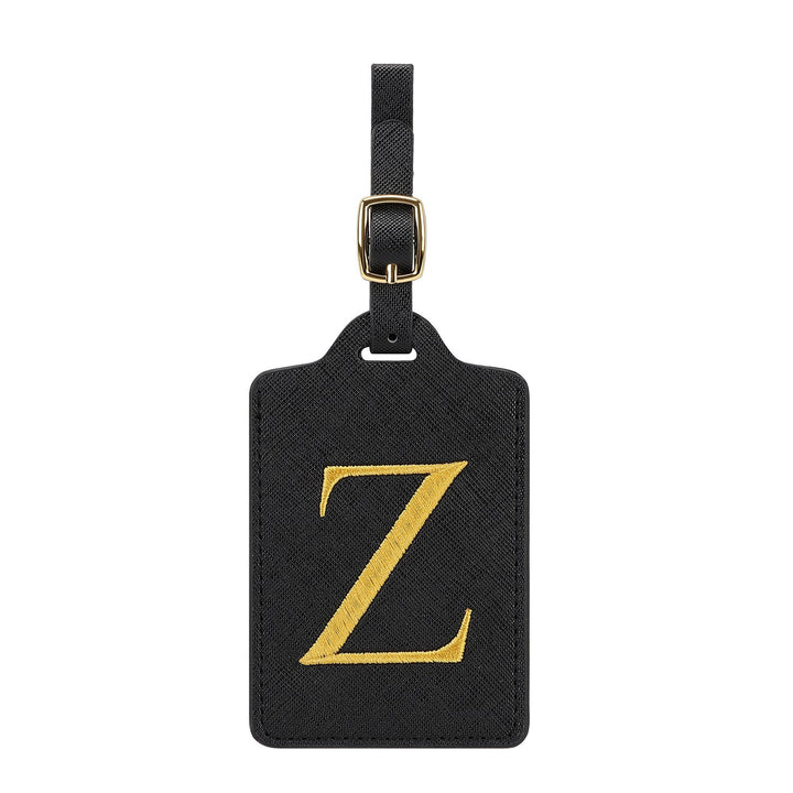 embroidered initial monogram leather luggage tag with adjustable buckle strap Kalsten