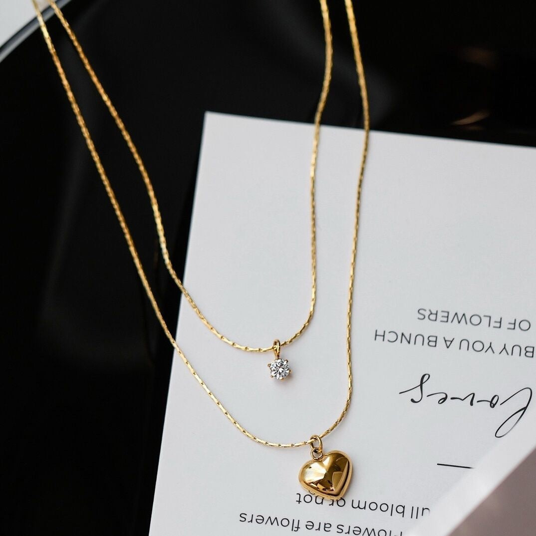 Heart Charm Layered Necklace Kalsten