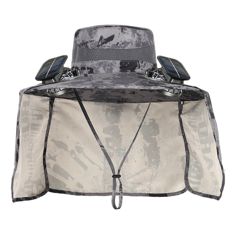 Sun hat with neck protection and integrated solar-powered dual fans Kalsten