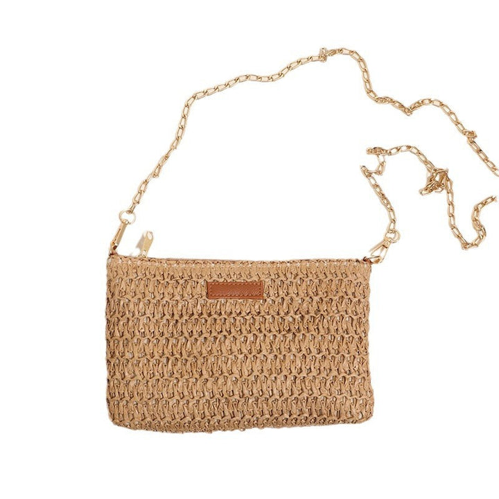 Handcrafted Shoulder Bag Made of Durable Straw Material with Gold Chain Kalsten