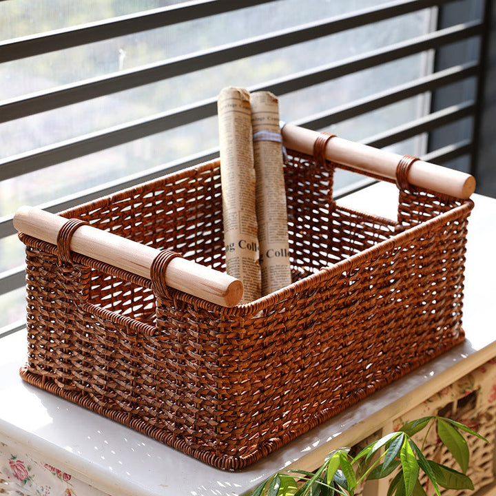Handcrafted Woven Storage Basket with Wooden Handles Kalsten