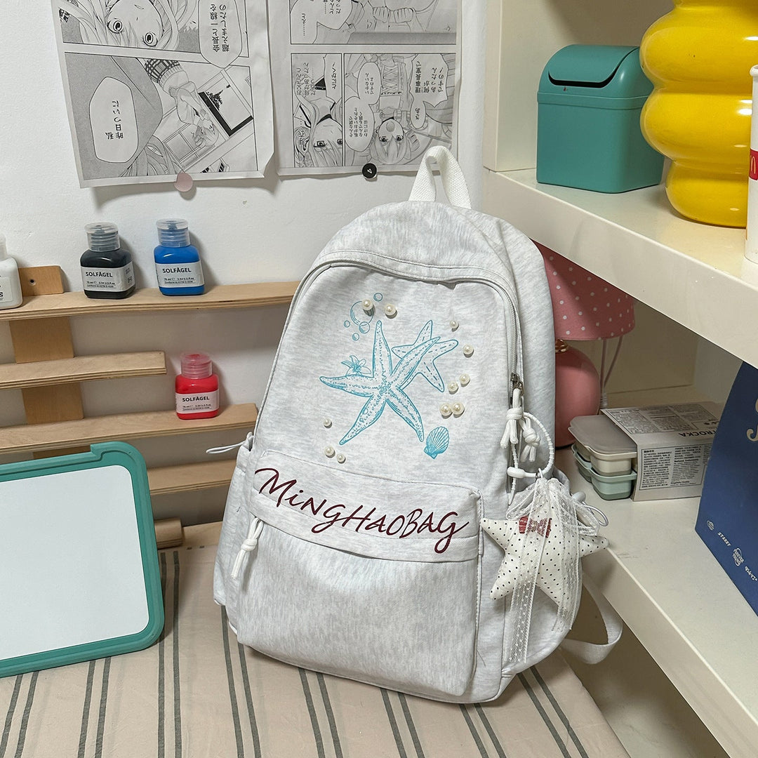 Embroidered Starfish Design School Backpack