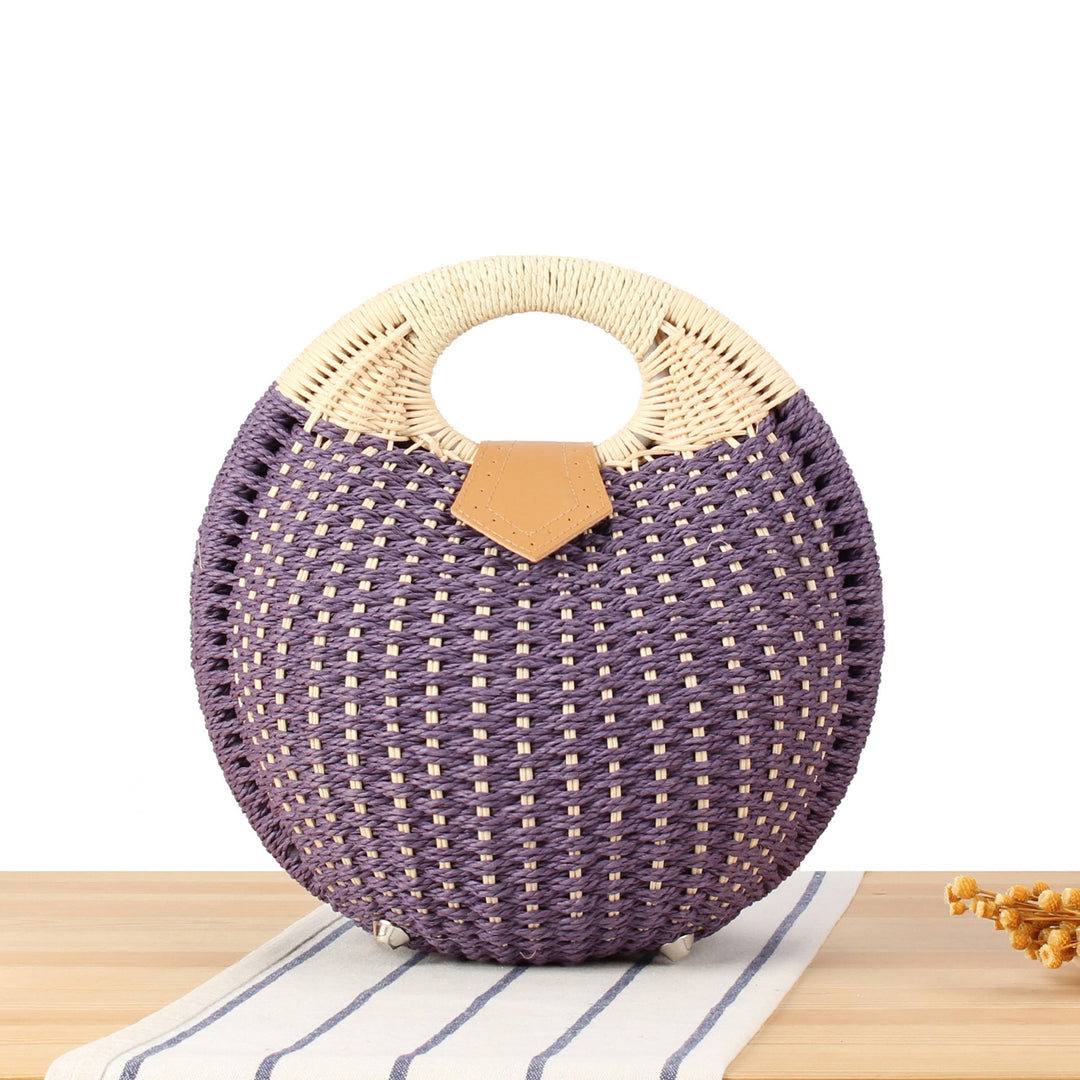 Round straw bag with elegant leather handle Kalsten