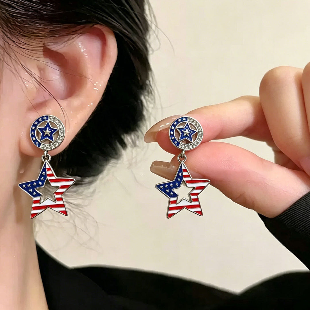 Ladies hanging earrings with star pendant and enamel flag motif Kalsten
