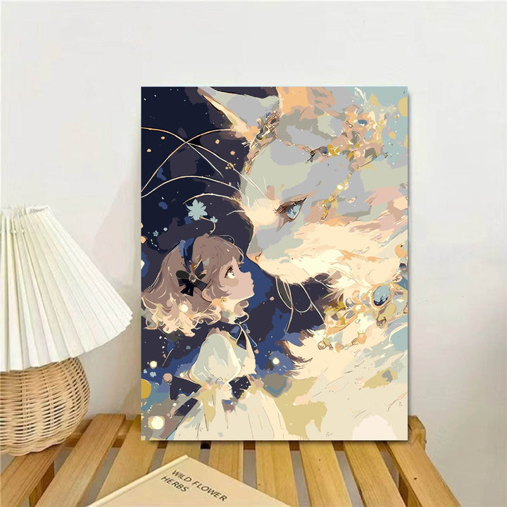 Whimsical Fantasy Cat and Girl Wall Art Kalsten