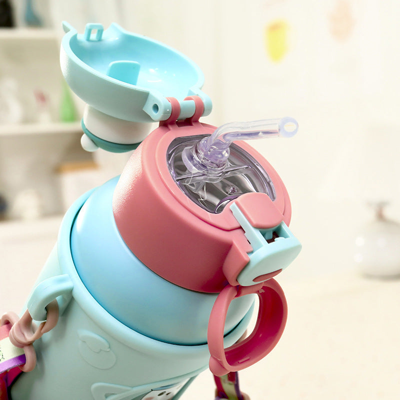 Insulated drink bottle with colorful penguin design and practical carrying strap Kalsten