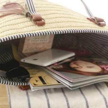 Braided Beach Bag with Elegant Leather Handles Kalsten