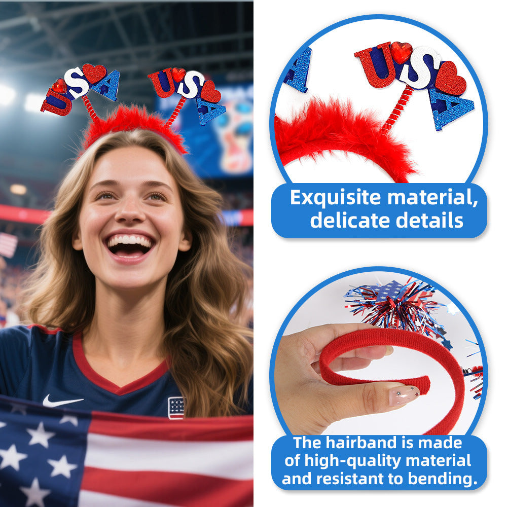 Unisex nan eye-catching party headband with attached pom poms, star tinsel, and small flag pendants Kalsten