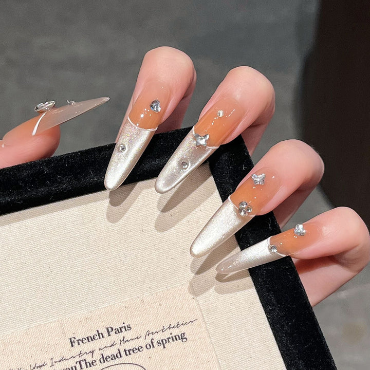 Elegant Press-On Nail Extensions with Gem Accents Kalsten