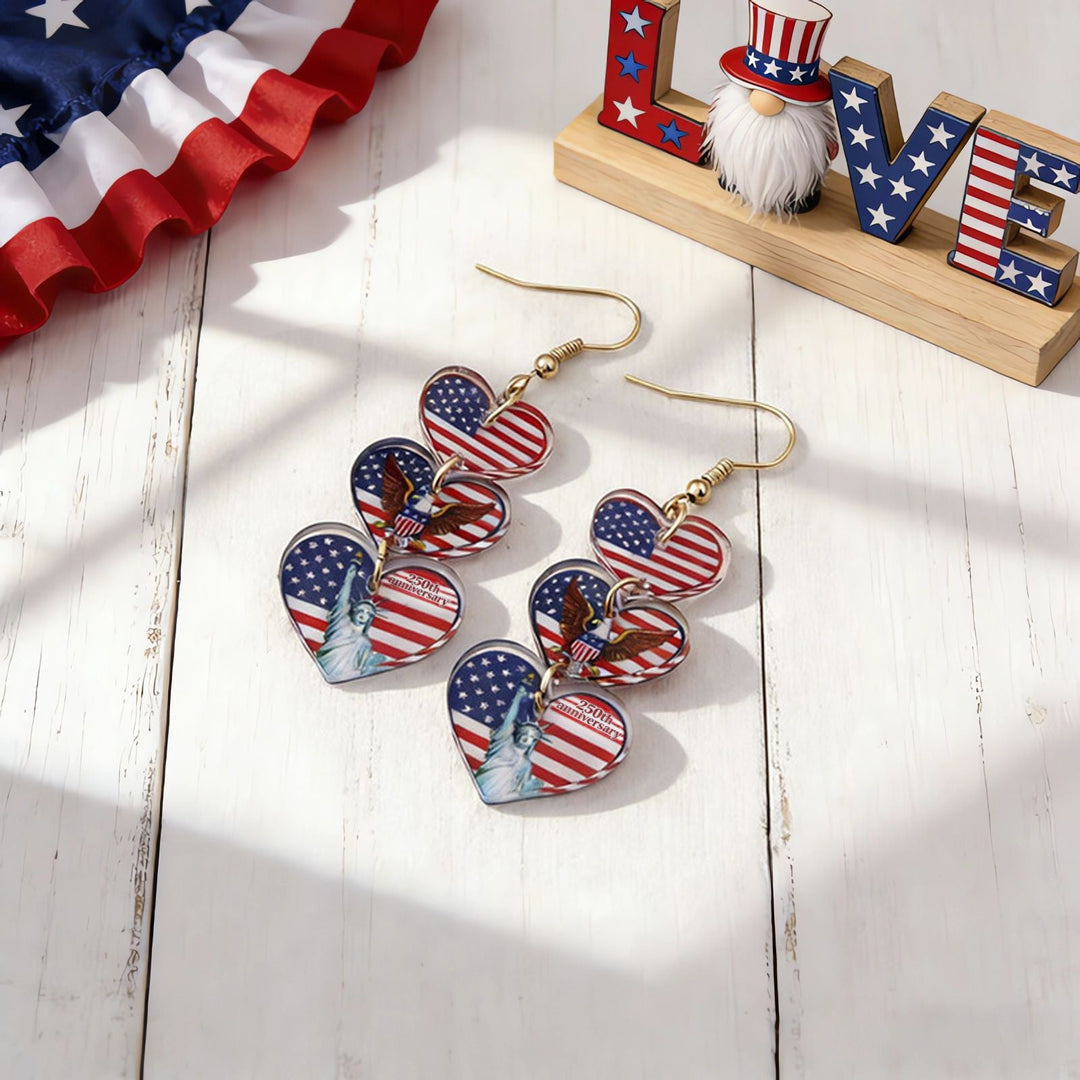 Women's nan patriotic bow dangle acrylic earrings with gold plated hooks and lightweight charm Kalsten