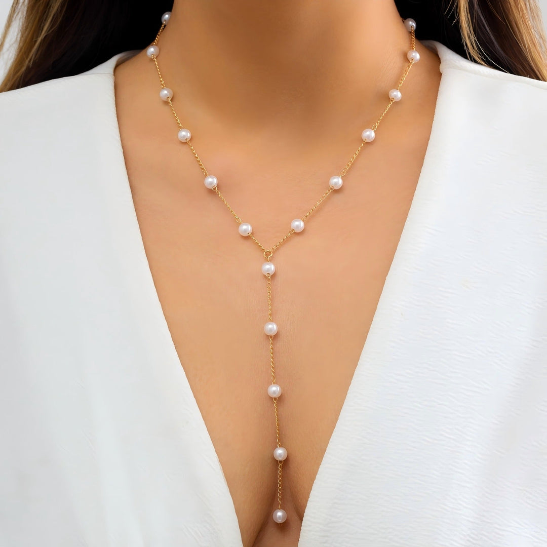 Elegant Pearl Lariat Necklace Kalsten