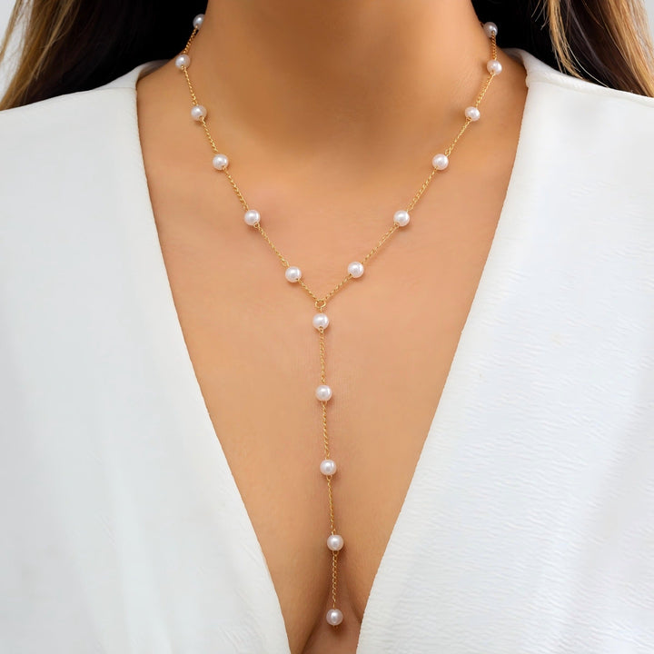 Elegant Pearl Lariat Necklace Kalsten