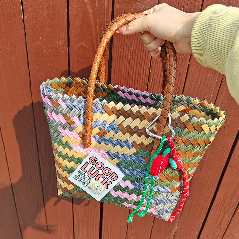 Handcrafted basket bag with colorful animal design Kalsten