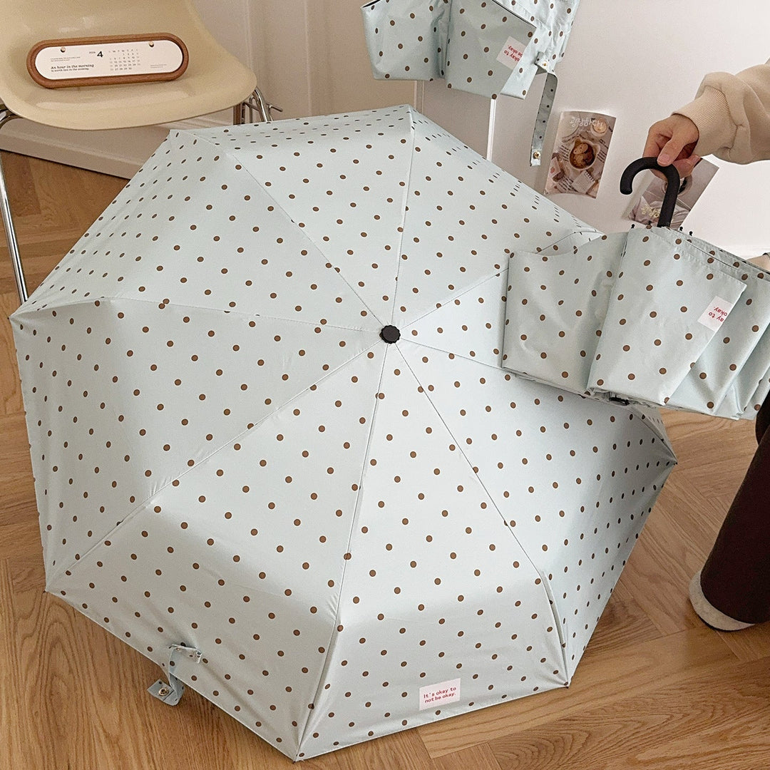 Women's Folding Umbrella with Practical Button Mechanism and Stylish Polka Dot Design Kalsten