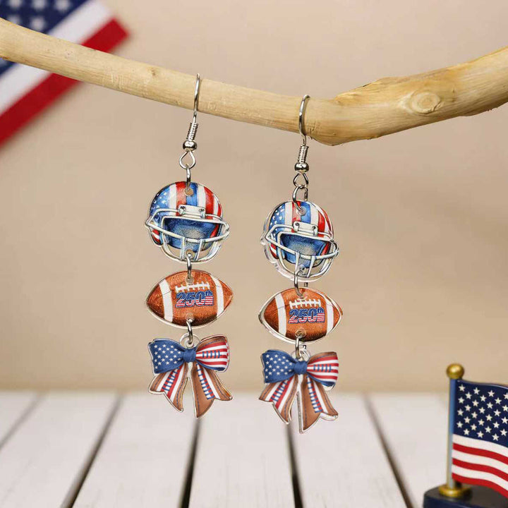 Women's nan patriotic bow dangle acrylic earrings with gold plated hooks and lightweight charm Kalsten