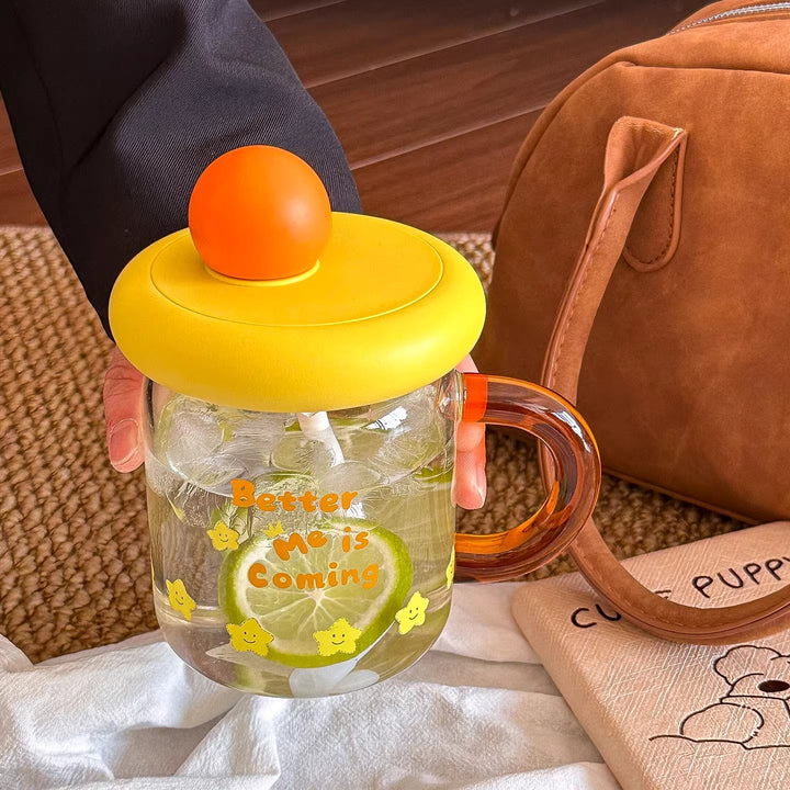 Women's glass drinking cup with silicone lid and integrated straw Kalsten