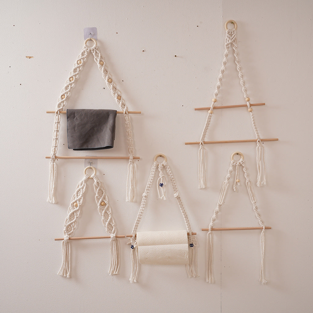 Macrame Hanging Plant Holder with Wooden Rod Acalora