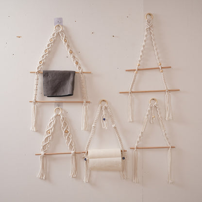 Macrame Hanging Plant Holder with Wooden Rod Acalora