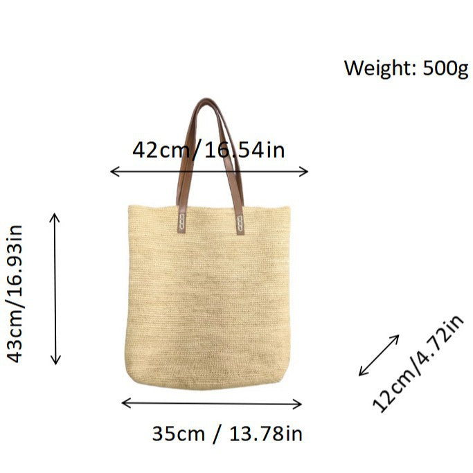 Handbag Made of Sustainably Woven Natural Material with Elegant Leather Handles Kalsten
