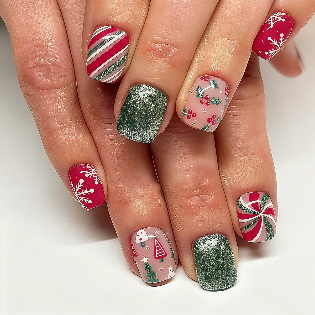 Artificial nail set with festive Christmas design and creative motifs Acalora