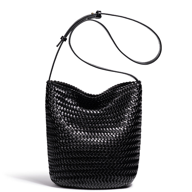 Handwoven Leather Bucket Bag Acalora