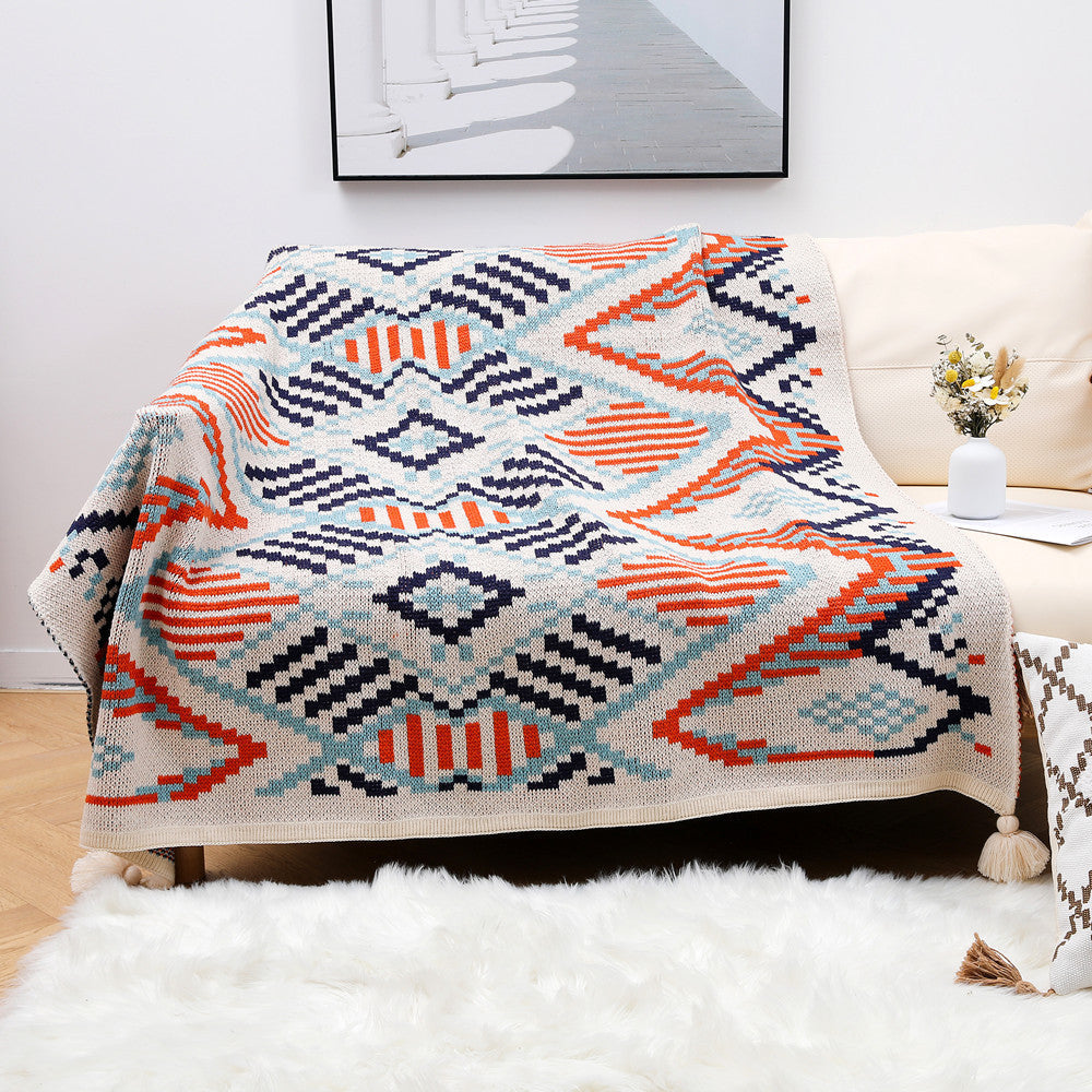 Aztec Patterned Knit Throw Blanket Kalsten