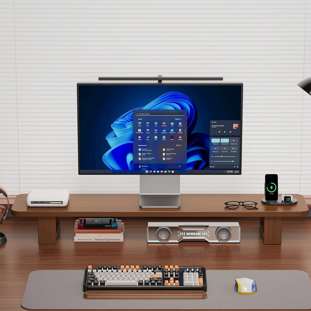 Modern Wooden Monitor Stand with Cable Management Kalsten