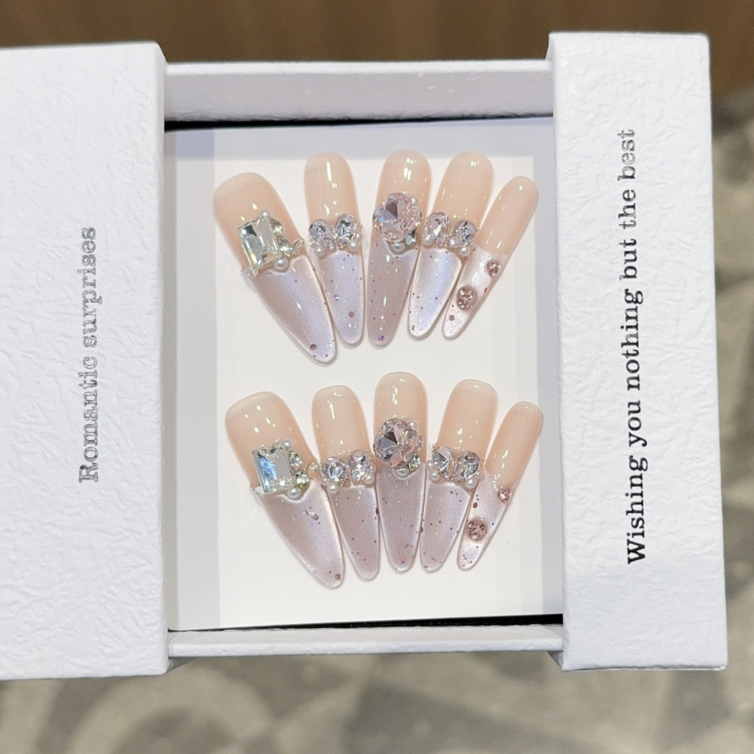 Romantic artificial nails with glitter decoration Kalsten