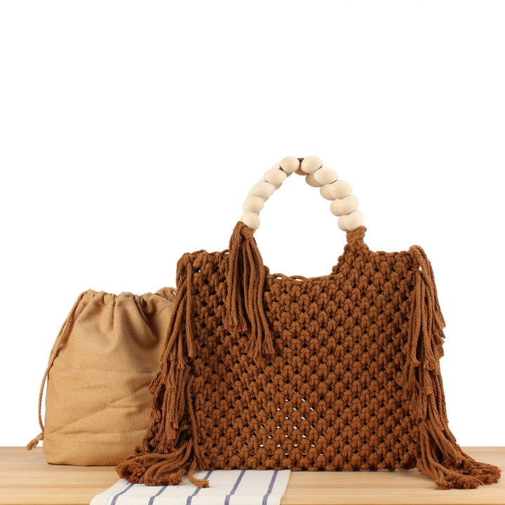 Hand-knotted tote bag with decorative fringes Kalsten