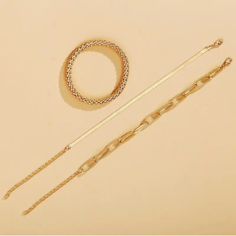Multi-Textured Silver Chain Bracelet Set Kalsten